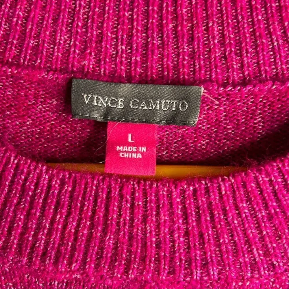 Vince Camuto Barbie Pink Extended Shoulder Crewneck Sweater Lg